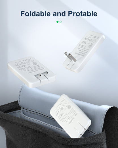 VPSUN Flat USB Wall Charger Block 30W - 3 Port PD20W Foldable USB Charging Charger