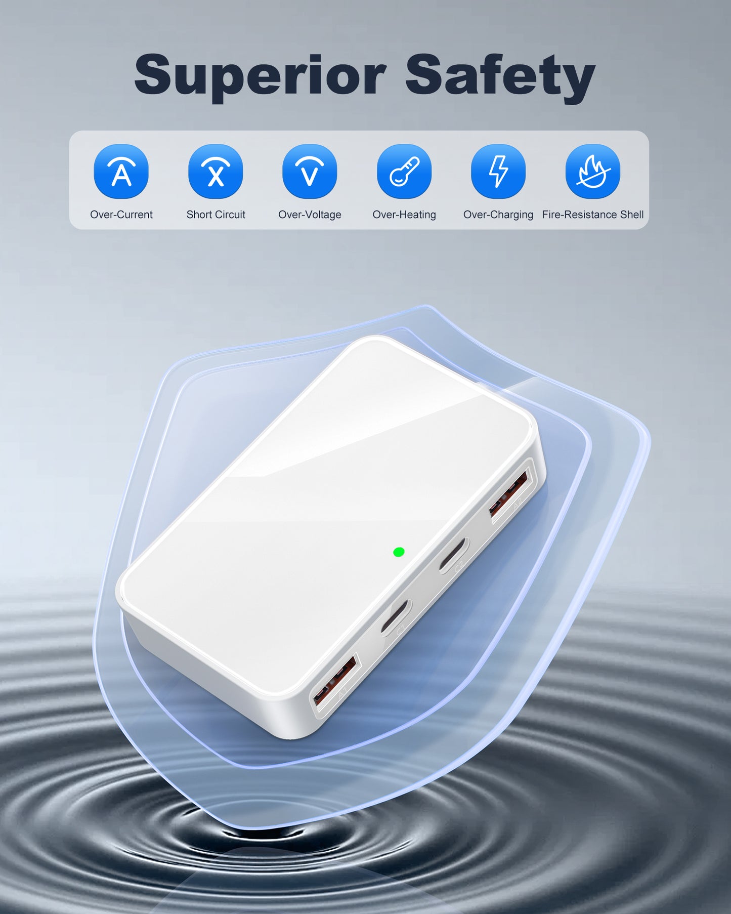 Flat USB Wall Charger, 4 USB-A Ports, Foldable Plug for Home & Travel