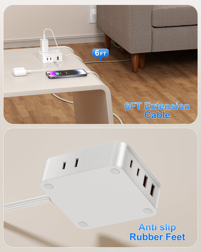 Flat Plug Power Strip with USB Ports-4 AC&4 USB Ports, Extension Cord