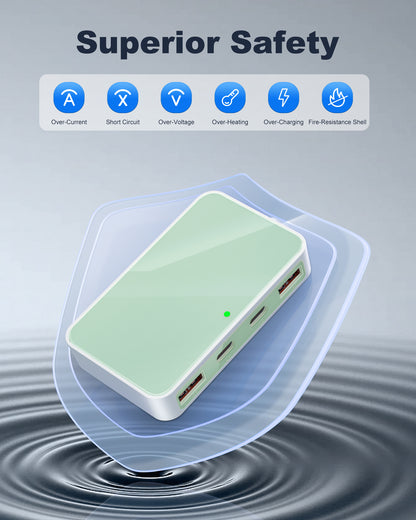 Flat USB Wall Charger, 4 USB-A Ports, Foldable Plug for Home & Travel