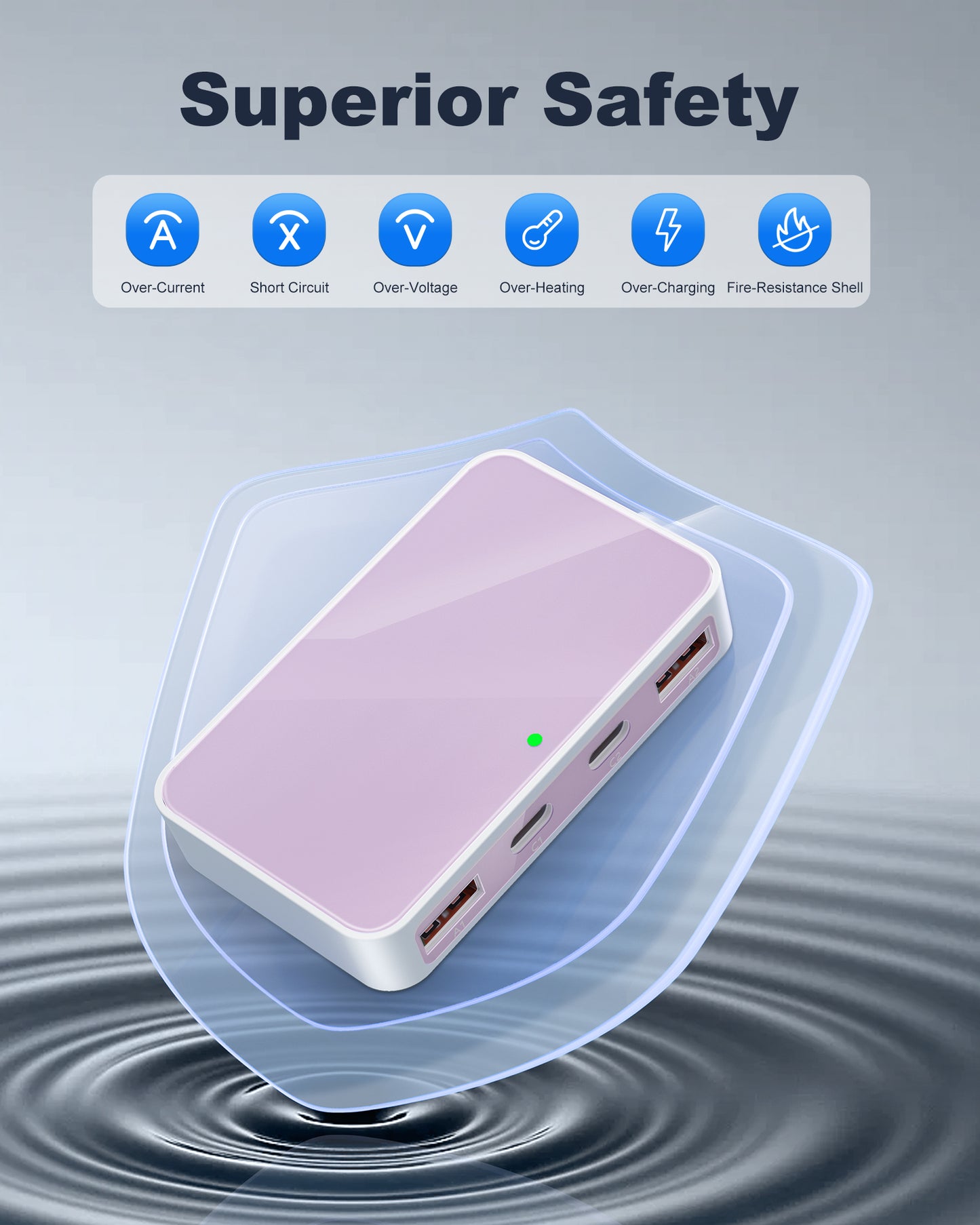 Flat USB Wall Charger, 4 USB-A Ports, Foldable Plug for Home & Travel