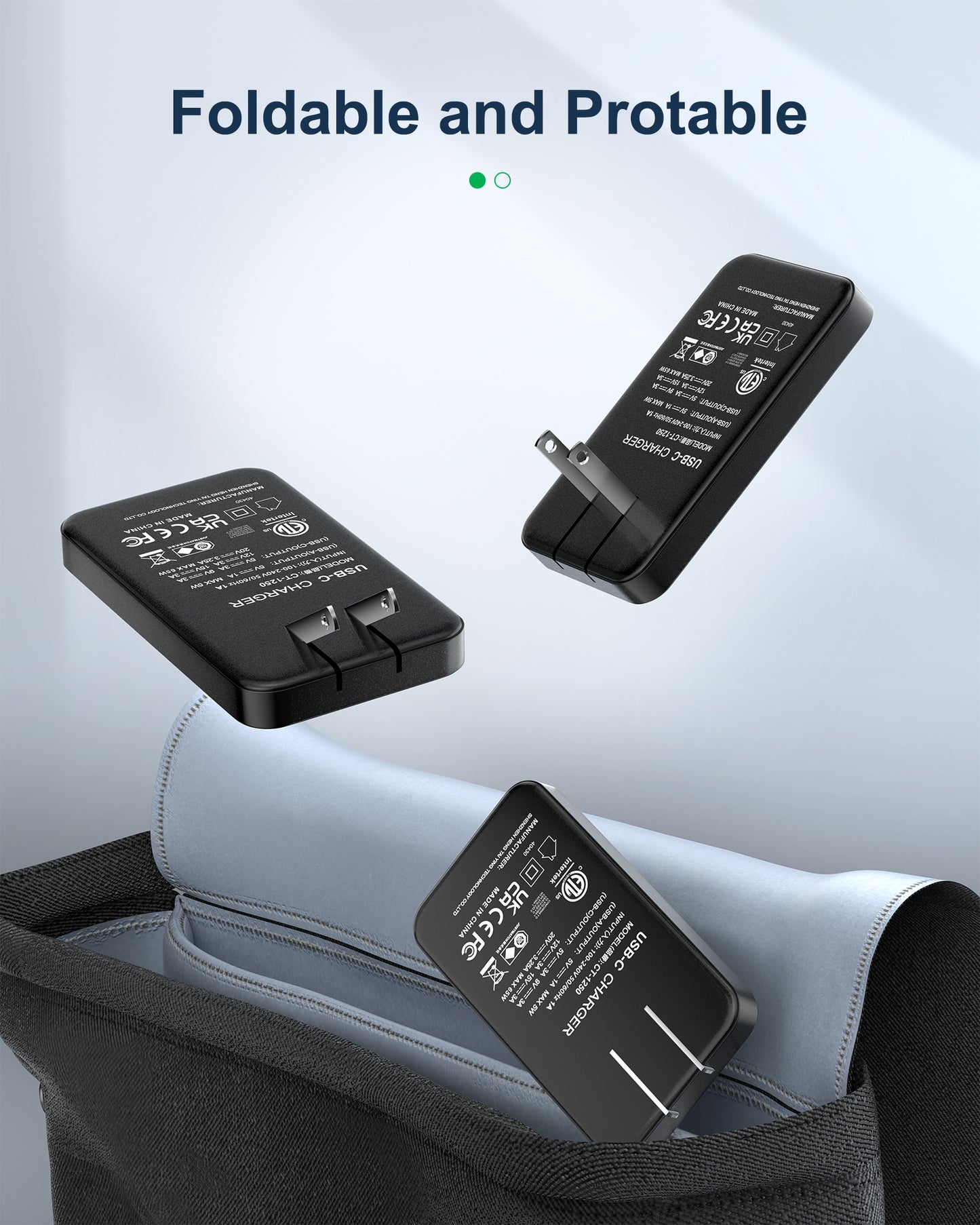 VPSUN Flat USB Wall Charger Block 30W - 3 Port PD20W Foldable USB Charging Charger