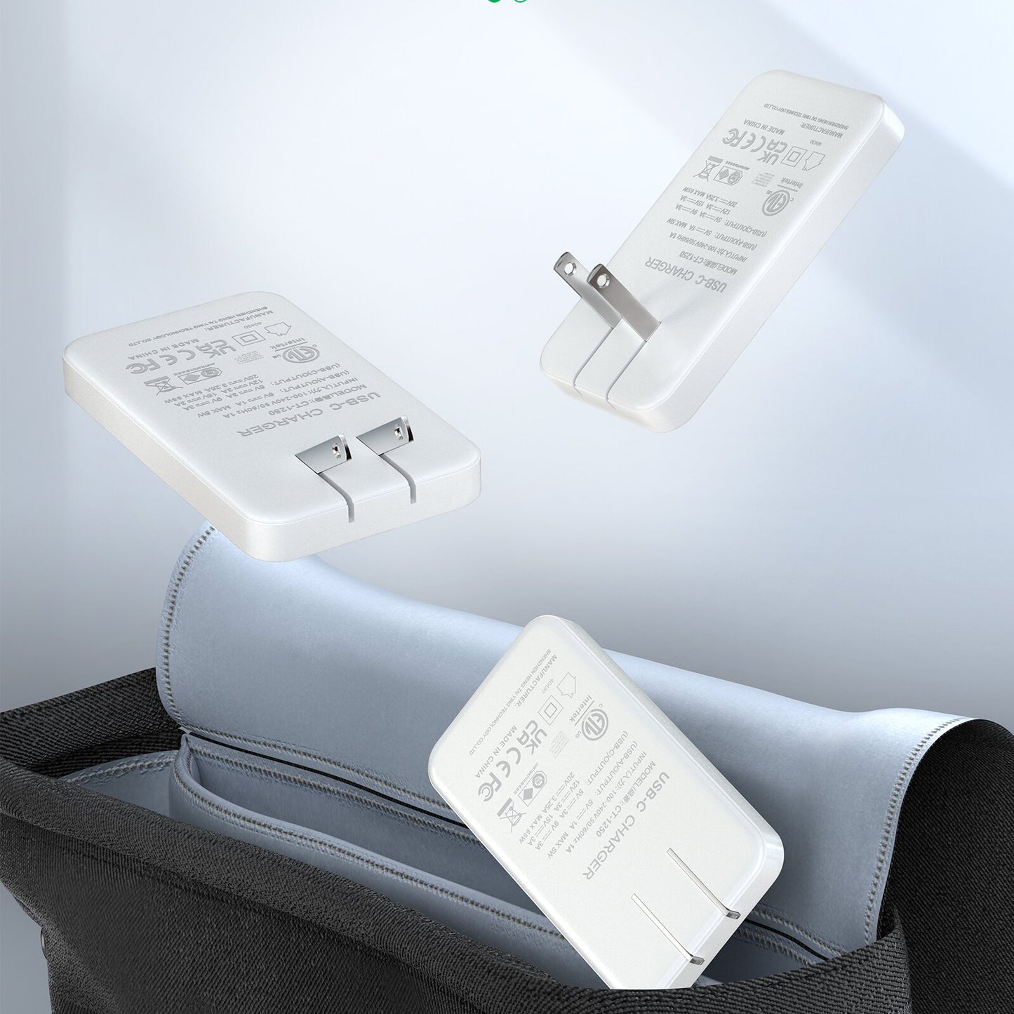 VPSUN 65W GaN Flat USB Wall Charger Block - 3 Port Foldable USB Charging Charger