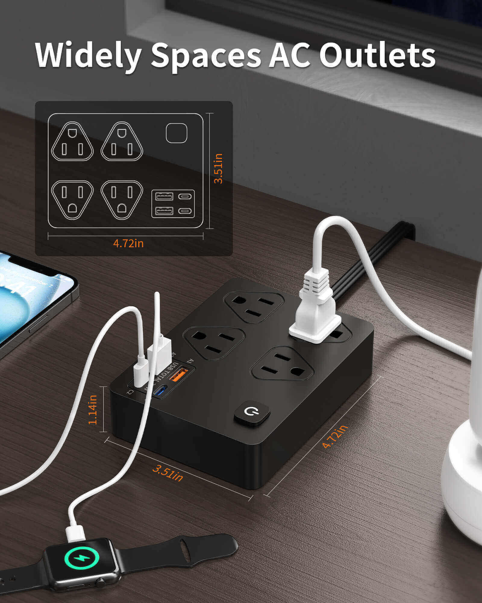 VPSUN 30W power strip with widely spaced outlets.