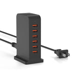 VPSUN 50W 6-Port USB Charging Station - Black model with compact design, ideal for charging multiple devices simultaneously