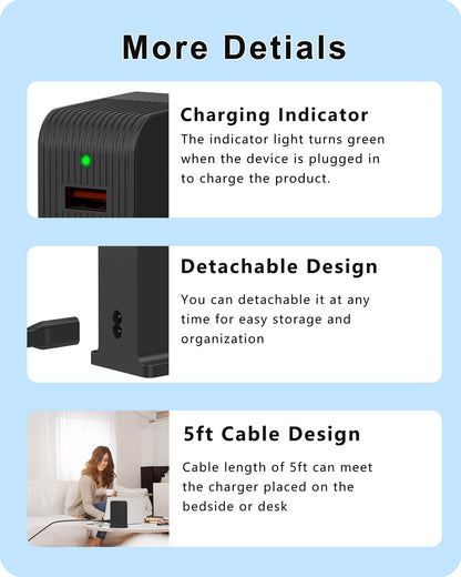 VPSUN USB Charging Station - Detailed Features. Includes charging indicator, detachable design, and 5ft cable length for convenient usage