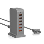 VPSUN 50W 6-Port USB Charging Station - Gray model with compact design, ideal for charging multiple devices simultaneously