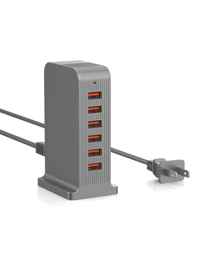 VPSUN 50W 6-Port USB Charging Station - Gray model with compact design, ideal for charging multiple devices simultaneously