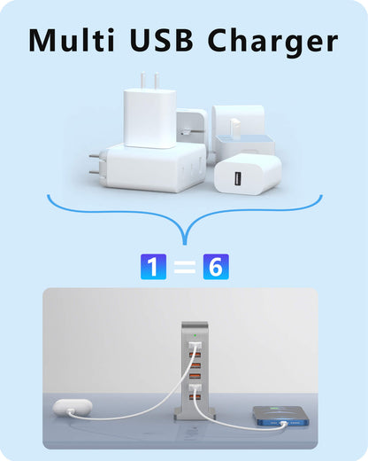 VPSUN Multi USB Charger - Replaces multiple chargers with one 6-port USB charging station. Perfect for charging various devices at once