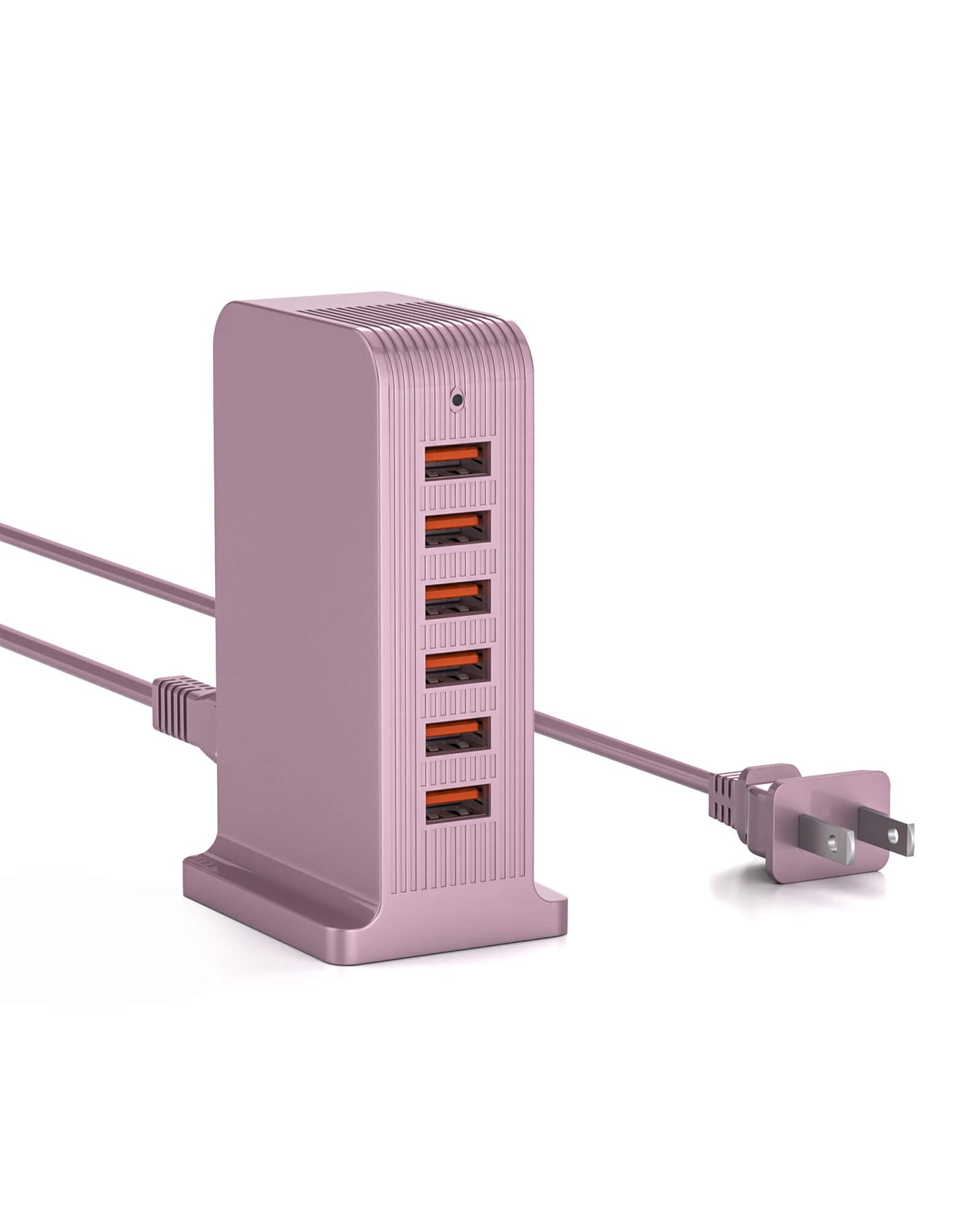 VPSUN 50W 6-Port USB Charging Station in rose pink, compact design with detachable power cable.