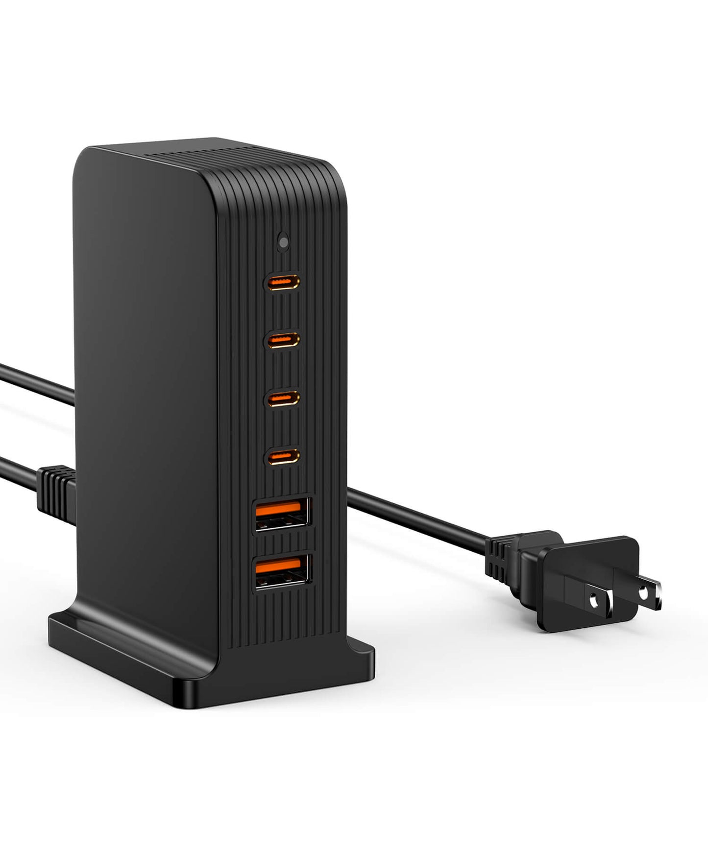 VPSUN 55W 6-Port USB-C Charging Station in Black, with 4 USB-C ports and 2 USB-A ports, shown with power cable