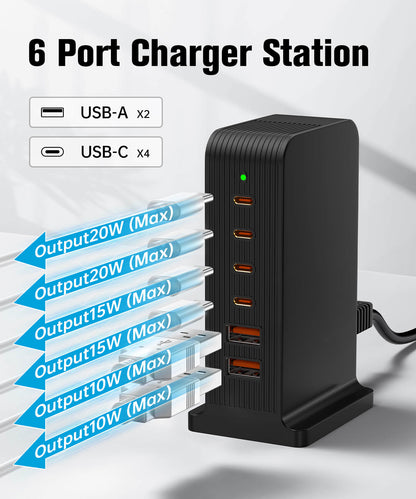 VPSUN Power Tower 55W 6-Port Fast USB C Charging Station