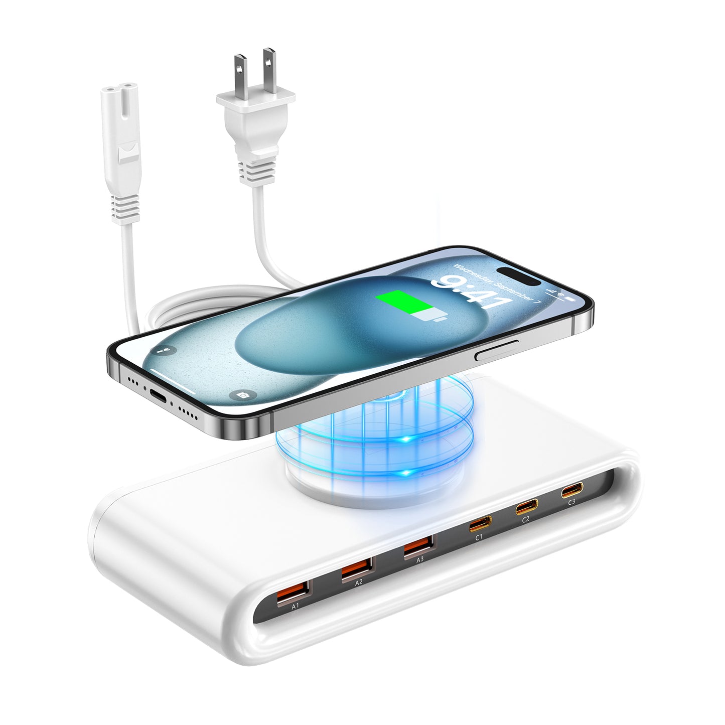 VPSUN 7-in-1 Magnetic Wireless USB Charger Station with PD 45 Fast Charging