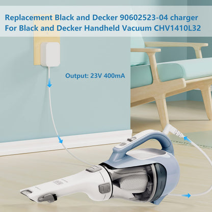 VHBW 23V Charger for Black and Decker Vacuum N511997 90602523-04 Black+Decker S010QU2300040 HHVK515JP07APB HHVK515JP07 HHVK515J00FF CHV1410L32 Dustbuster Handheld Vacuum Power Supply Cord - 4.9FT