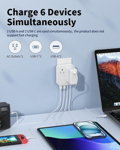 USB C Charger Block,Slim Flat USB Wall Charger Plug with 2 Outlet Ports