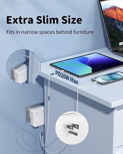 USB C Charger Block,Slim Flat USB Wall Charger Plug with 2 Outlet Ports