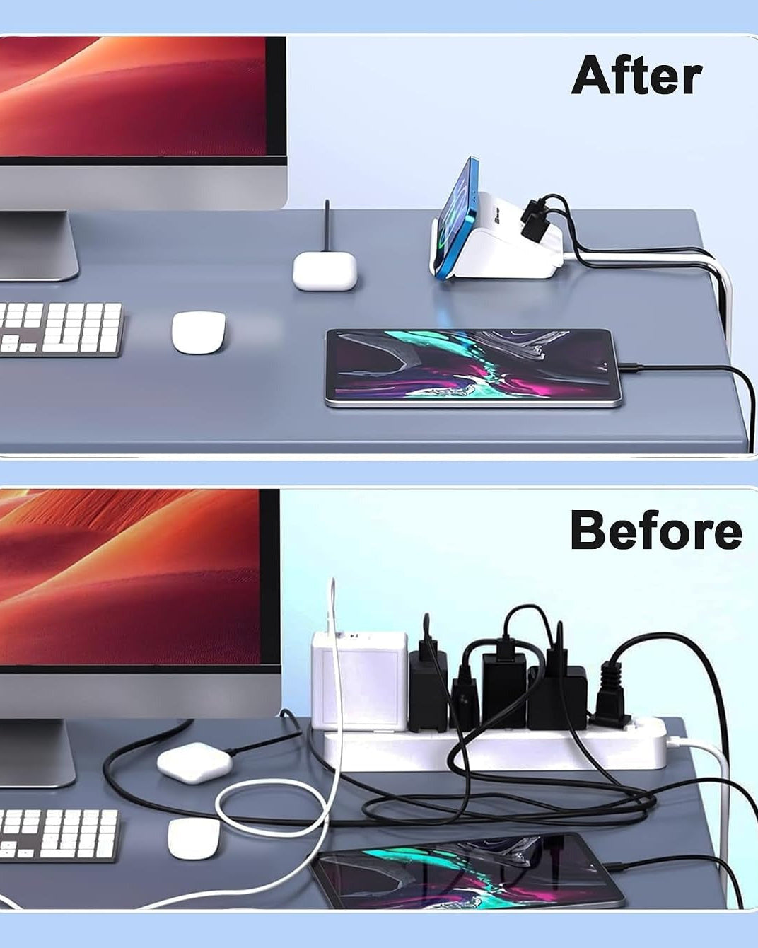 USB C Charging Station 35W, 6 Port 3A and 3C Desktop Fast Charging Station