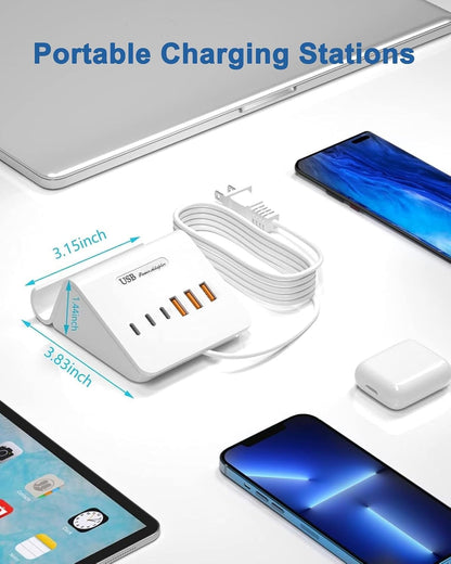 USB C Charging Station 35W, 6 Port 3A and 3C Desktop Fast Charging Station
